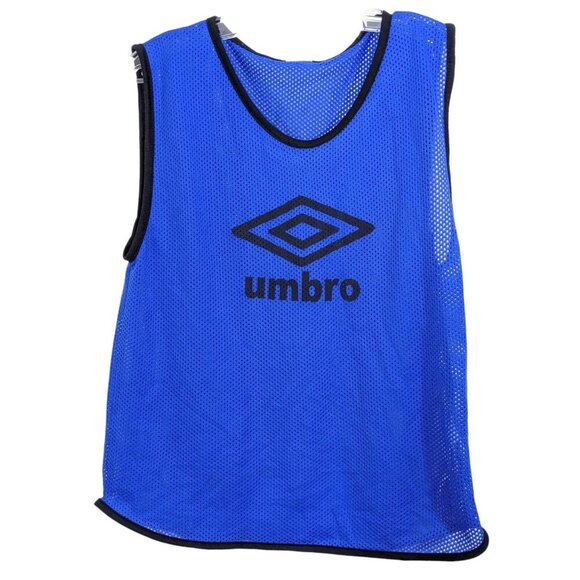 Vintage 90s Umbro Jersey Top Youth Large Blue Sleeveless Logo Perforated Logo - Picture 1 of 4